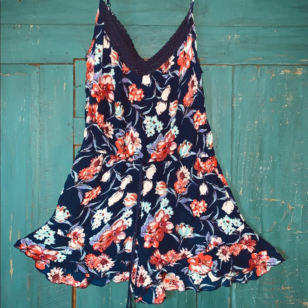 floral blue short romper